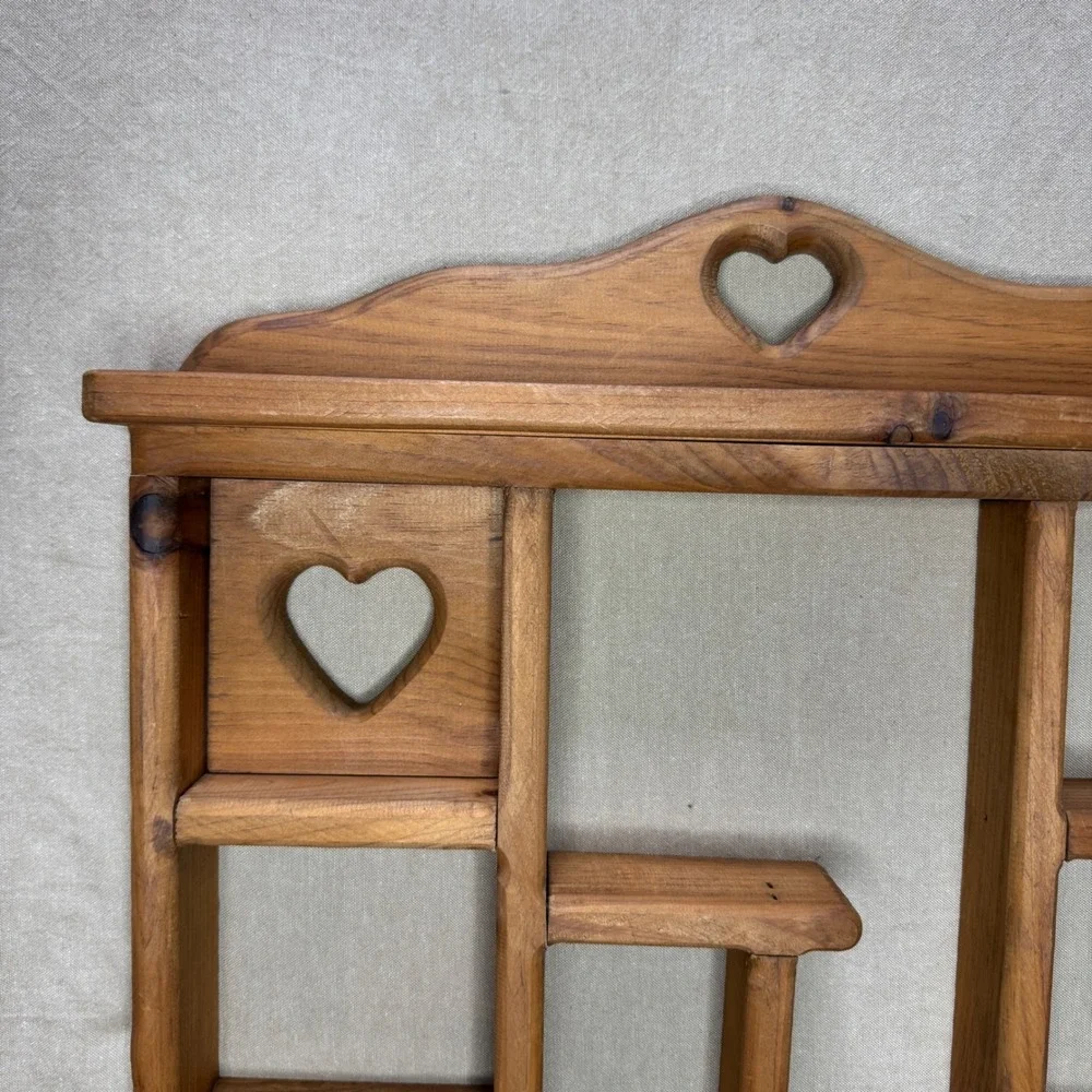 Vintage CottageCore Wood Heart Shadow Box Wall Display Shelf Trinkets Large